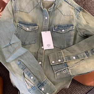 NWT Vintage H BAR C Women’s Acid Wash Jean Pearl Snap Long Sleeve Shirt